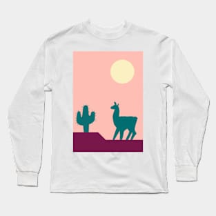 Llama in the cactus desert heat Long Sleeve T-Shirt